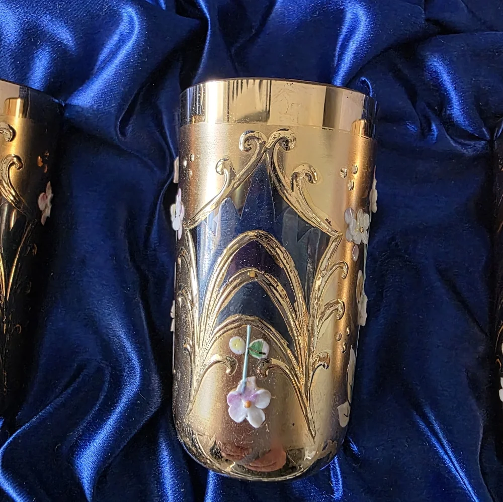 Antique Czech Hand-painted Gold Shot Glass Set - Picture 3 of 5